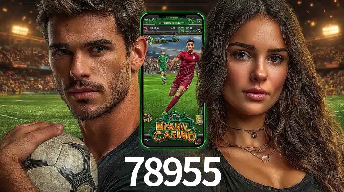 Homem segurando uma bola de futebol e uma mulher ao lado de um smartphone exibindo o jogo de apostas esportivas da 78955. Faça seu palpite no cassino online.